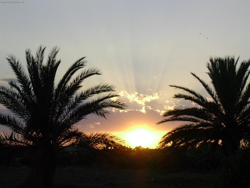 Foto: Z�pas slunce-na fotce je zobrazen zapad slunce nezi palmami