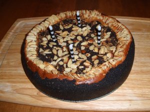 Recept online: �okol�dov� dort: �okol�dov� mou�n�k s kr�mem, mandlemi a ozdobou z b�l� �okol�dy